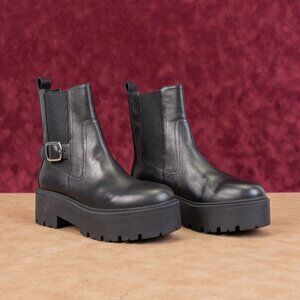 Marc Fisher Women Dacilla Black Leather Moto Biker Ankle Boots sz 6